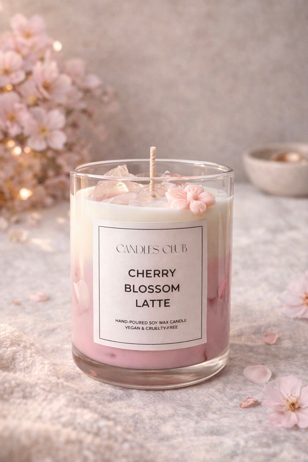 CHERRY BLOSSOM LATTE – Bougie en cire de soja & cire gelée