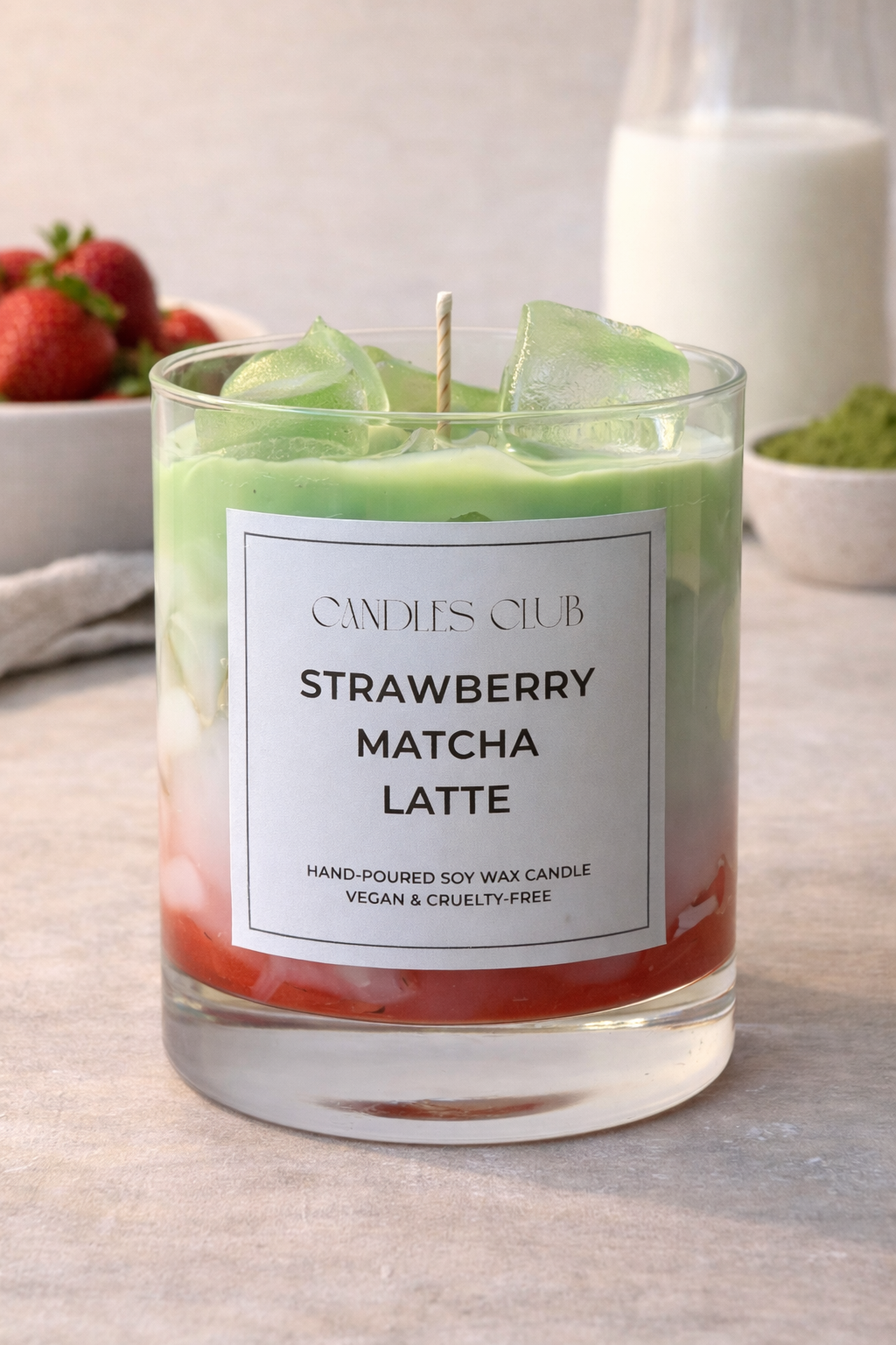 STRAWBERRY MATCHA LATTE – Bougie en cire de soja & cire gelée